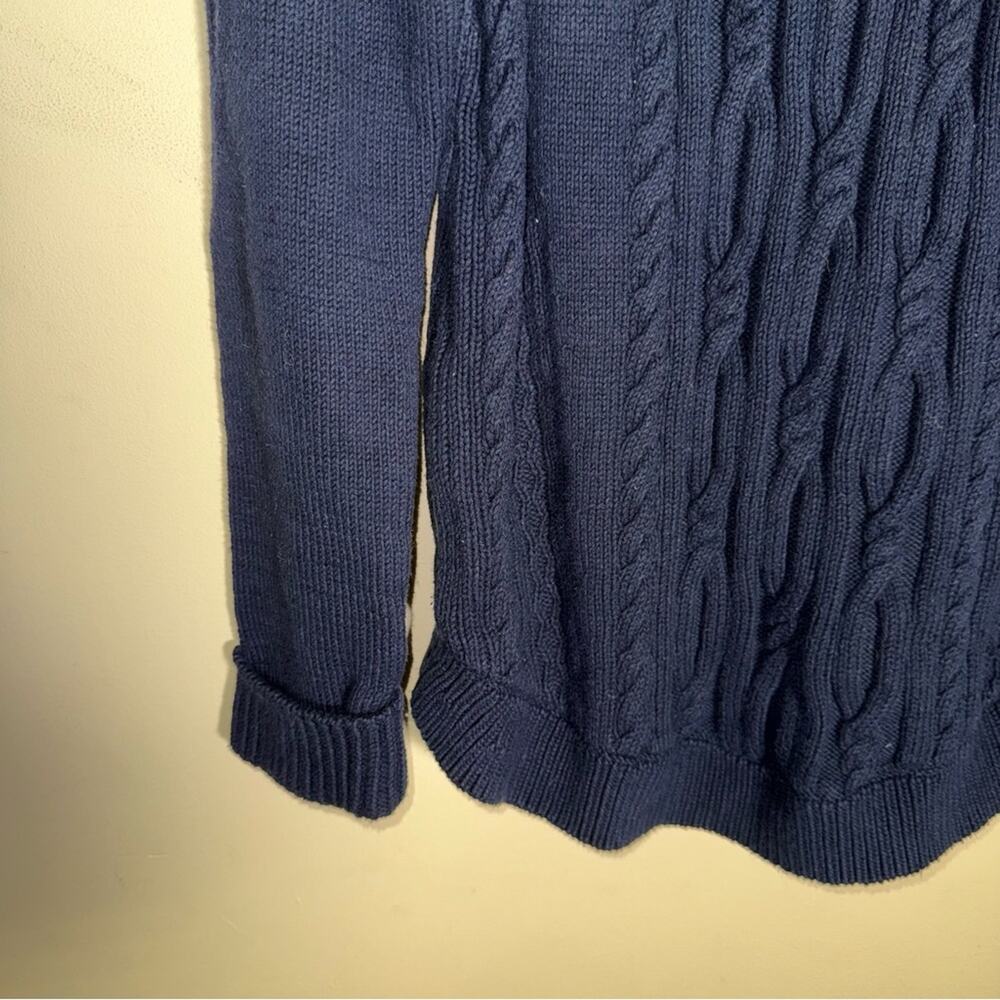 TALBOTS Cotton Cable Knit Portrait Collared preppy Sweater Navy Blue M - Picture 6 of 7